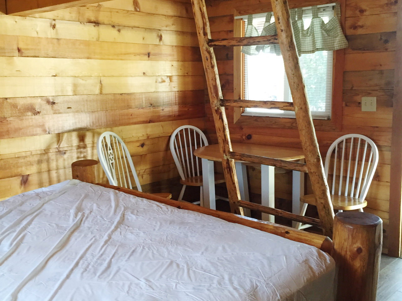 Inside Avalanche Cabin with view from bunk bed.